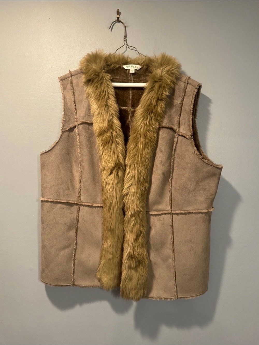* Orvis Womens XL Plush Faux Suede Vest Faux Shearling Fur Waistcoat